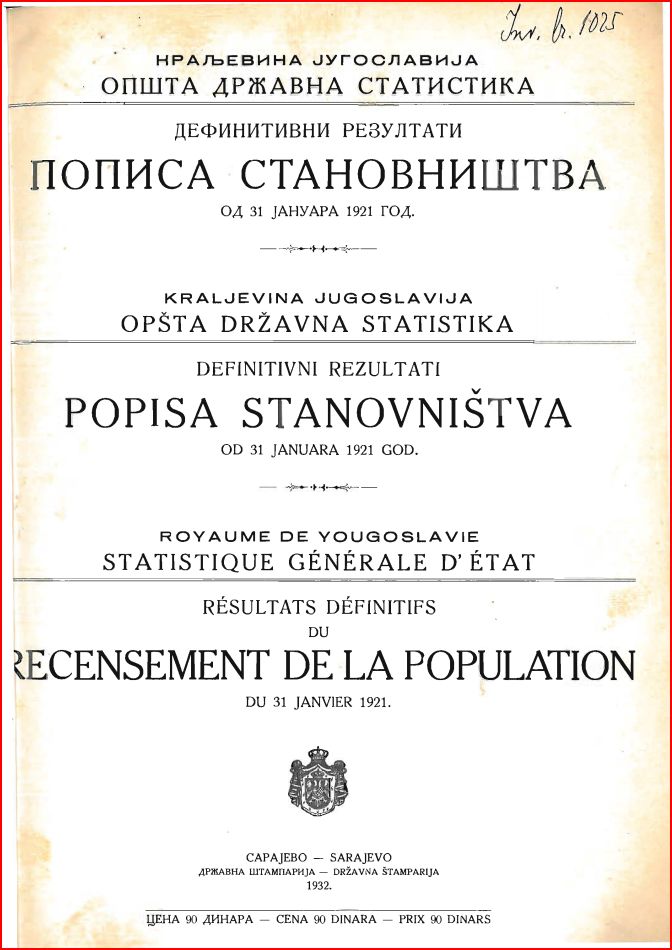 yugoslavia census 1921 frontpage